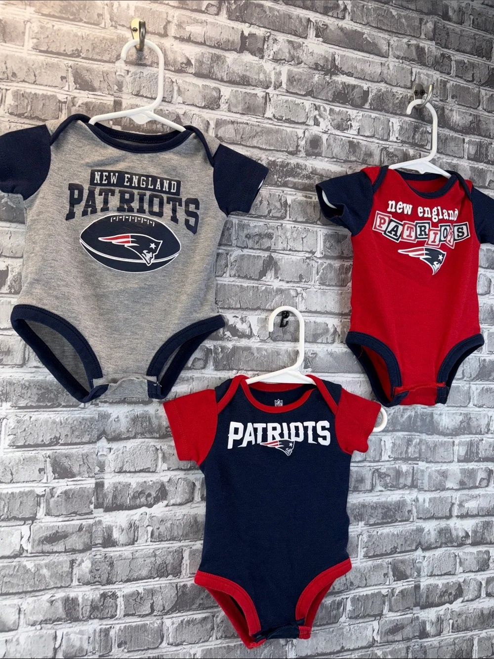 NFL New England Patriots Baby Bodysuit 3-Pack — Red, Navy, Gray